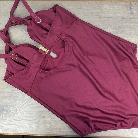 City Chic Merlot Cancun Underwire One Piece Swimsuit Sz.S(16) NWT - Picture 10 of 16